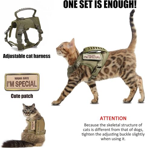 Tactical Cat Harness for Walking Escape Proof, Adjustable Pet Vest Harness, Soft Mesh with Control Handle for Large Cat Small Dog, Gift with Patch in Kuwait