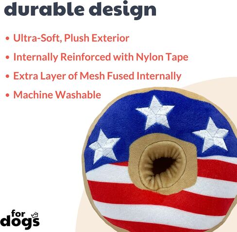 Huxley & Kent for Dogs | Stars & Stripes Donut (Large) | 4th of July Funny Dog Toy | Power Plush Dog Toy with Squeaker | Dog Gift | Fun, Durable, and Safe | H&K Squeaky Dog Toy in Kuwait
