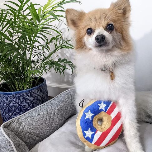 Huxley & Kent for Dogs | Stars & Stripes Donut (Large) | 4th of July Funny Dog Toy | Power Plush Dog Toy with Squeaker | Dog Gift | Fun, Durable, and Safe | H&K Squeaky Dog Toy in Kuwait