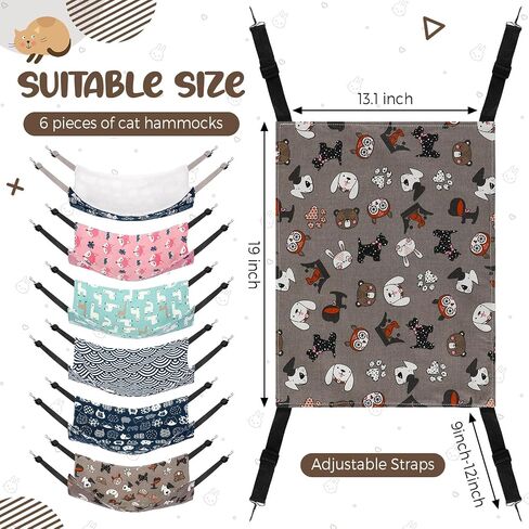 Barydat 6 Pcs Reversible Cat Hammock Bed 18.9 x 15 Inch Soft Breathable Pet Cage Hammock with Adjustable Straps Ferret Hammock Double Sided Cat Hammock Hanging for Kitten Ferret Puppy or Small Pet in Saudi Arabia