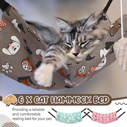Barydat 6 Pcs Reversible Cat Hammock Bed 18.9 x 15 Inch Soft Breathable Pet Cage Hammock with Adjustable Straps Ferret Hammock Double Sided Cat Hammock Hanging for Kitten Ferret Puppy or Small Pet in Saudi Arabia