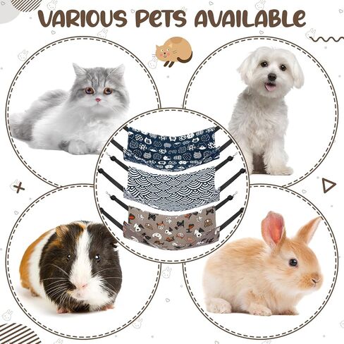 Barydat 6 Pcs Reversible Cat Hammock Bed 18.9 x 15 Inch Soft Breathable Pet Cage Hammock with Adjustable Straps Ferret Hammock Double Sided Cat Hammock Hanging for Kitten Ferret Puppy or Small Pet in Saudi Arabia