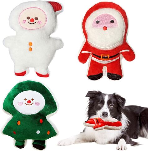 3 PCS Christmas Squeaky Dog Toys - Cute Soft Plush Puppy Toys, Funny Small Dog Chew Toys Santa Snowman and Christmas Tree Dog Toys for Small Medium Dogs in Saudi Arabia