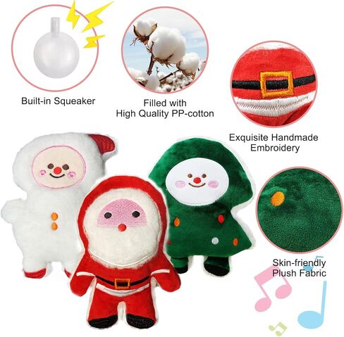 3 PCS Christmas Squeaky Dog Toys - Cute Soft Plush Puppy Toys, Funny Small Dog Chew Toys Santa Snowman and Christmas Tree Dog Toys for Small Medium Dogs in Saudi Arabia