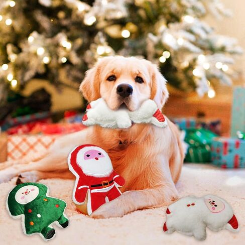 3 PCS Christmas Squeaky Dog Toys - Cute Soft Plush Puppy Toys, Funny Small Dog Chew Toys Santa Snowman and Christmas Tree Dog Toys for Small Medium Dogs in Saudi Arabia