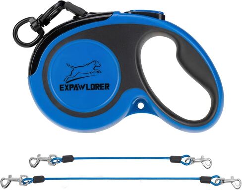 EXPAWLORER Retractable Dog Leash - Chew Proof Double Dog Leash with 2 No Tangle Strong Wire Ropes for 2 Dogs, 16 ft Heavy Duty Walk Dog Leash for Medium and Large Dogs(Black&White) in Kuwait