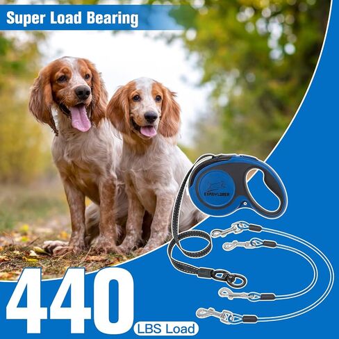 EXPAWLORER Retractable Dog Leash - Chew Proof Double Dog Leash with 2 No Tangle Strong Wire Ropes for 2 Dogs, 16 ft Heavy Duty Walk Dog Leash for Medium and Large Dogs(Black&White) in Kuwait
