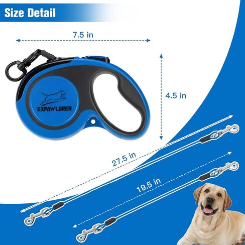 EXPAWLORER Retractable Dog Leash - Chew Proof Double Dog Leash with 2 No Tangle Strong Wire Ropes for 2 Dogs, 16 ft Heavy Duty Walk Dog Leash for Medium and Large Dogs(Black&White) in Kuwait