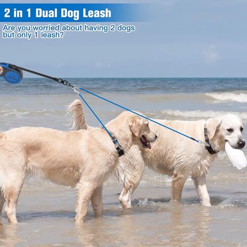 EXPAWLORER Retractable Dog Leash - Chew Proof Double Dog Leash with 2 No Tangle Strong Wire Ropes for 2 Dogs, 16 ft Heavy Duty Walk Dog Leash for Medium and Large Dogs(Black&White) in Kuwait