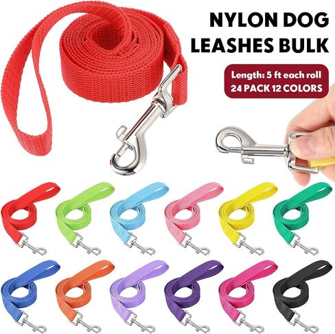 24 Pack Nylon Dog Training Leash Bulk 5 ft Dog Leash for Small and Medium Puppy Traction Rope for Training, Play, Camping, or Backyard, 12 Assorted Colors(Vibrant Colors) in Kuwait