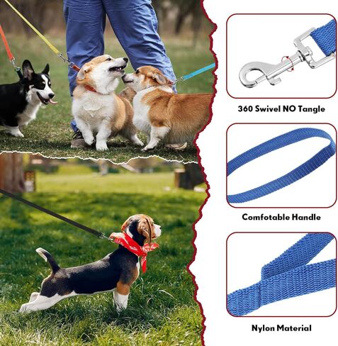 24 Pack Nylon Dog Training Leash Bulk 5 ft Dog Leash for Small and Medium Puppy Traction Rope for Training, Play, Camping, or Backyard, 12 Assorted Colors(Vibrant Colors) in Kuwait