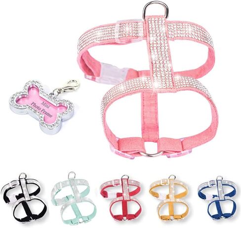 حزام قطط من حجر الراين للفتيات والأولاد، مع علامات مكتوبة بخط اليد، صدرية جرو كيتي تسخر لطيف متألق ناعم جميل بلينغ كريستال الماس كلب أليف صغير متوسط، وردي M in Kuwait