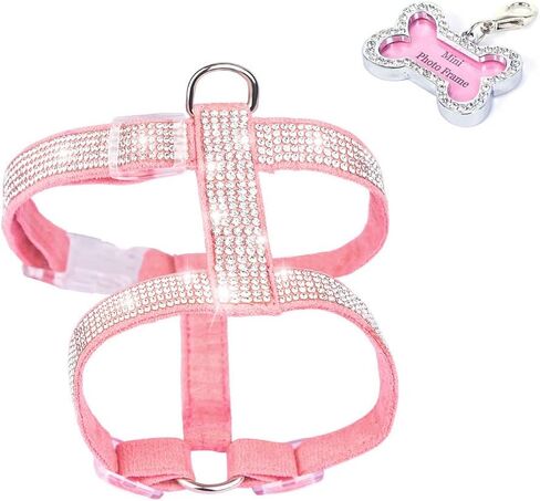 حزام قطط من حجر الراين للفتيات والأولاد، مع علامات مكتوبة بخط اليد، صدرية جرو كيتي تسخر لطيف متألق ناعم جميل بلينغ كريستال الماس كلب أليف صغير متوسط، وردي M in Kuwait