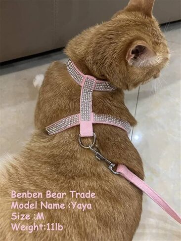 حزام قطط من حجر الراين للفتيات والأولاد، مع علامات مكتوبة بخط اليد، صدرية جرو كيتي تسخر لطيف متألق ناعم جميل بلينغ كريستال الماس كلب أليف صغير متوسط، وردي M in Kuwait