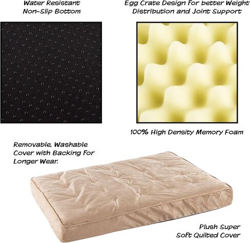 PETMAKER Dog Bed with Removable Cover – 26x19 Pet Bed - 4.5-Inch Egg Crate Style Memory Foam Orthopedic Dog Bed and Non-Slip Crate Bed (Tan) in Saudi Arabia