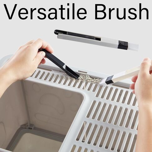 Vealind Covered Cat Litter Box with Sifting Lid, Kitty Litter Box Enclosure, Top Entry Enclosed Litter Box with Litter Scooper and Brush, Black & White Easy Clean Hooded Travel Litter Box for Cats in Kuwait