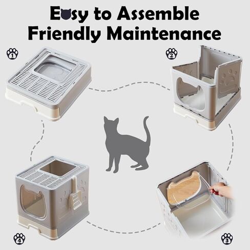 Vealind Covered Cat Litter Box with Sifting Lid, Kitty Litter Box Enclosure, Top Entry Enclosed Litter Box with Litter Scooper and Brush, Black & White Easy Clean Hooded Travel Litter Box for Cats in Kuwait