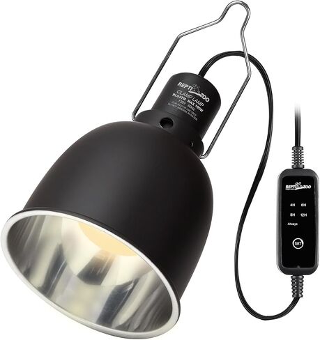 REPTIZOO Reptile Light Fixture with Timer, 5.5 Inch Deep Dome Lamp Fixture with Light Bulb Timer Controller Optical Reflection Cover for Reptile Glass Terrariums in Saudi Arabia