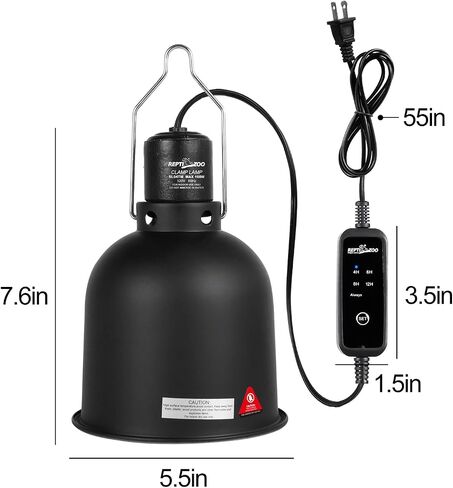 REPTIZOO Reptile Light Fixture with Timer, 5.5 Inch Deep Dome Lamp Fixture with Light Bulb Timer Controller Optical Reflection Cover for Reptile Glass Terrariums in Saudi Arabia