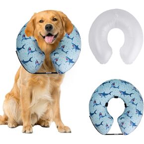 CuteBone Inflatable Dog Cone with Removable Soft Fleece Covers for Small/Medium/Large Dogs and Cats Neck Donut Collar After Surgery GWB06L