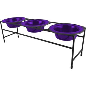 Platinum Pets Modern Triple Diner Feeder with Stainless Steel Dog Bowls, Small, Sky Blue