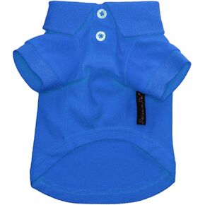 Parisian Pet Dog Polo Shirts - Breathable Cotton Shirt - Solid Blue, Summer Pullover - Button Up Collar Polo for Large Dogs 2XL