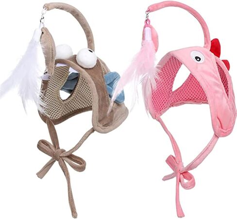 Muimray قطعتان من ألعاب قبعات ريش القطط، لعبة قطط مثبتة على الرأس، لعبة ريشة قبعة قطط تفاعلية مع خطاف للخدمة الذاتية للقطط الصغيرة في الأماكن المغلقة in Kuwait