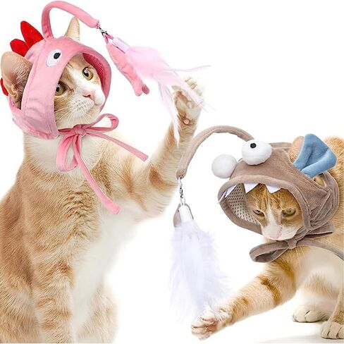 Muimray قطعتان من ألعاب قبعات ريش القطط، لعبة قطط مثبتة على الرأس، لعبة ريشة قبعة قطط تفاعلية مع خطاف للخدمة الذاتية للقطط الصغيرة في الأماكن المغلقة in Kuwait