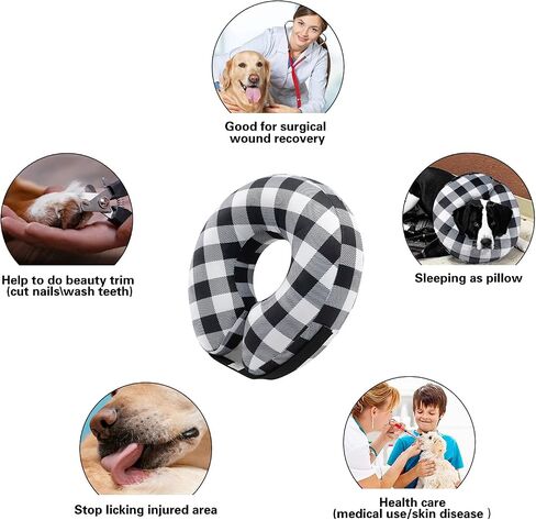 CuteBone Inflatable Dog Cone with Removable Soft Fleece Covers for Small/Medium/Large Dogs and Cats Neck Donut Collar After Surgery GWB06L in Saudi Arabia