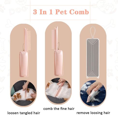 مشط القطط 3 في 1 من مولي باوز لشعر القطط الداخلي غير اللامع، مشط الحيوانات الأليفة للتزيين، أداة فرشاة للكلاب ذات أسنان مستديرة مسطحة لإزالة التشابك، إزالة التشابك، إزالة المعطف السفلي، مزيل فراء الحيوانات الأليفة لملابس أريكة الأثاث in Kuwait