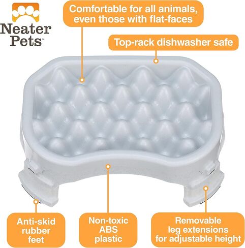 Neater Pet Brands - وعاء تغذية بطيء مرتفع للكلاب من Neater - ارتفاع طعام مرتفع وقابل للتعديل - (عشاء مزدوج/مع وعاء معدني، جونميتال) in Kuwait