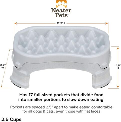 Neater Pet Brands - وعاء تغذية بطيء مرتفع للكلاب من Neater - ارتفاع طعام مرتفع وقابل للتعديل - (عشاء مزدوج/مع وعاء معدني، جونميتال) in Kuwait