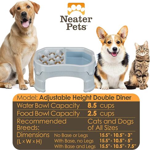 Neater Pet Brands – Neater Raised Slow Feeder Dog Bowl – Elevated and Adjustable Food Height - (2.5 Cup, Aquamarine) in Saudi Arabia