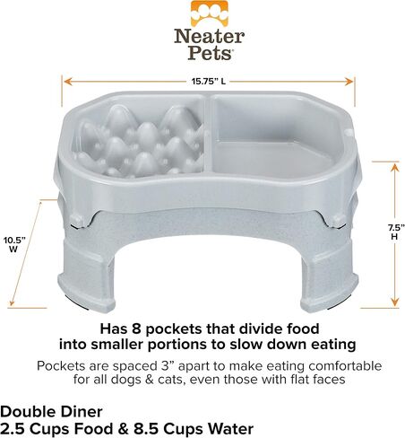 Neater Pet Brands – Neater Raised Slow Feeder Dog Bowl – Elevated and Adjustable Food Height - (2.5 Cup, Aquamarine) in Saudi Arabia
