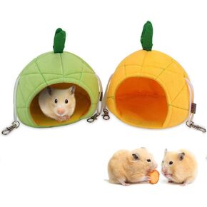 denzus 2 حزمة منزل سرير الهامستر، أرجوحة الفئران لطيف، الشتاء الدافئ الصوف الحيوانات الصغيرة قفص عش للطيور / الماوس / خنزير غينيا الصغيرة / بطة صغيرة، الحيوانات الأليفة النوم الملحقات (الأناناس) in Kuwait