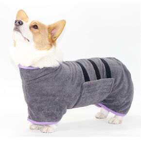 Dog Drying Coat - Dog Bathrobe Towel - Dry Fast Dog Bag - Microfibre Fast Drying Super Absorbent Pet Dog Cat Bath Robe Towel for After Bath, Rain,Swim (M(Back Length 17.7"), Grey) in Saudi Arabia