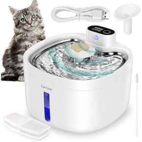 نافورة مياه لاسلكية للقطط تعمل بالبطارية، نافورة قطط فائقة الهدوء سعة 2.8 لتر/95 أونصة مع صينية من الفولاذ المقاوم للصدأ، موزع مياه تلقائي للقطط والكلاب، ثلاثة أوضاع عمل، مؤشر ضوء LED ذكي in Kuwait