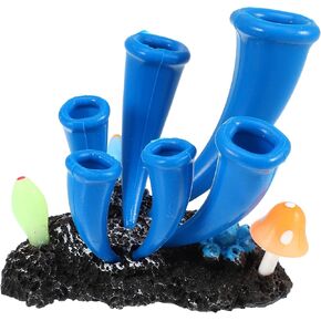 VOCOSTE Aquarium Simulation Horn Coral, Silicone Fluorescent Coral Glow Ornaments Fish Tank Landscape Decoration, Blue
