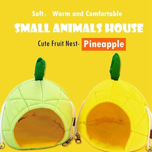 denzus 2 حزمة منزل سرير الهامستر، أرجوحة الفئران لطيف، الشتاء الدافئ الصوف الحيوانات الصغيرة قفص عش للطيور / الماوس / خنزير غينيا الصغيرة / بطة صغيرة، الحيوانات الأليفة النوم الملحقات (الأناناس) in Kuwait