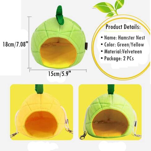 denzus 2 حزمة منزل سرير الهامستر، أرجوحة الفئران لطيف، الشتاء الدافئ الصوف الحيوانات الصغيرة قفص عش للطيور / الماوس / خنزير غينيا الصغيرة / بطة صغيرة، الحيوانات الأليفة النوم الملحقات (الأناناس) in Kuwait