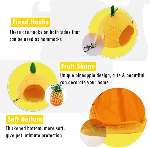 denzus 2 حزمة منزل سرير الهامستر، أرجوحة الفئران لطيف، الشتاء الدافئ الصوف الحيوانات الصغيرة قفص عش للطيور / الماوس / خنزير غينيا الصغيرة / بطة صغيرة، الحيوانات الأليفة النوم الملحقات (الأناناس) in Kuwait