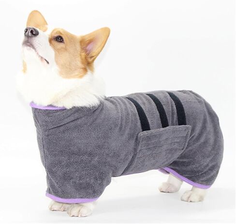 Dog Drying Coat - Dog Bathrobe Towel - Dry Fast Dog Bag - Microfibre Fast Drying Super Absorbent Pet Dog Cat Bath Robe Towel for After Bath, Rain,Swim (M(Back Length 17.7"), Grey) in Saudi Arabia