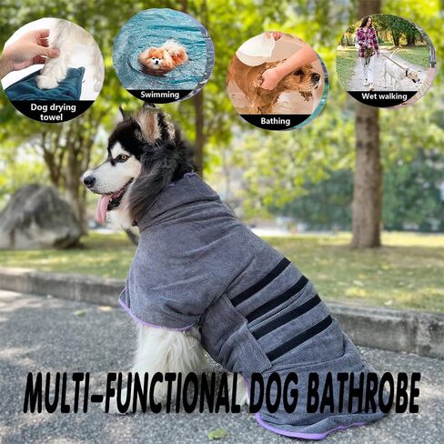 Dog Drying Coat - Dog Bathrobe Towel - Dry Fast Dog Bag - Microfibre Fast Drying Super Absorbent Pet Dog Cat Bath Robe Towel for After Bath, Rain,Swim (M(Back Length 17.7"), Grey) in Saudi Arabia