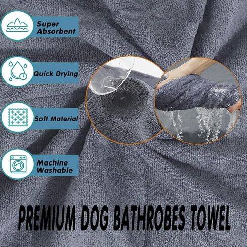 Dog Drying Coat - Dog Bathrobe Towel - Dry Fast Dog Bag - Microfibre Fast Drying Super Absorbent Pet Dog Cat Bath Robe Towel for After Bath, Rain,Swim (M(Back Length 17.7"), Grey) in Saudi Arabia