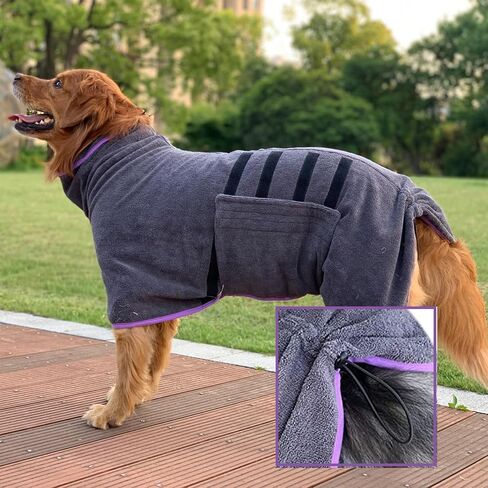 Dog Drying Coat - Dog Bathrobe Towel - Dry Fast Dog Bag - Microfibre Fast Drying Super Absorbent Pet Dog Cat Bath Robe Towel for After Bath, Rain,Swim (M(Back Length 17.7"), Grey) in Saudi Arabia
