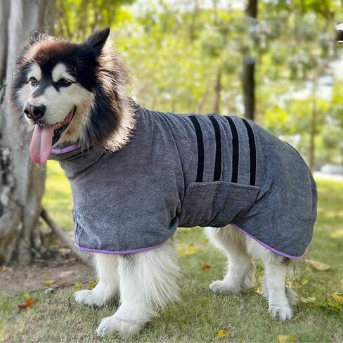 Dog Drying Coat - Dog Bathrobe Towel - Dry Fast Dog Bag - Microfibre Fast Drying Super Absorbent Pet Dog Cat Bath Robe Towel for After Bath, Rain,Swim (M(Back Length 17.7"), Grey) in Saudi Arabia