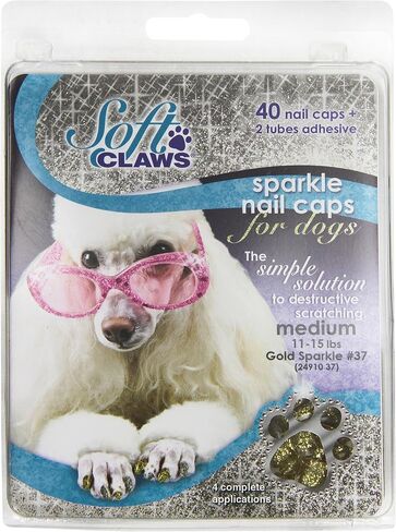 Soft Claws Canine Dog and Cat Nail Caps Take Home Kit, Medium, Sparkle Gold in Kuwait