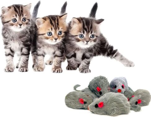 لعبة القط الفأر الخشخيشة من فراء الأرنب الحقيقي من PK Pet Products، عبوة من 10 قطع باللون الرمادي in Saudi Arabia