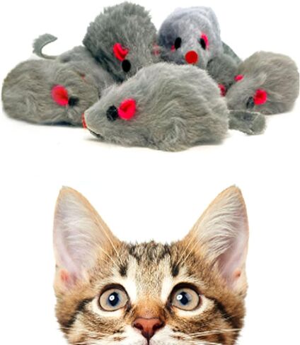 لعبة القط الفأر الخشخيشة من فراء الأرنب الحقيقي من PK Pet Products، عبوة من 10 قطع باللون الرمادي in Saudi Arabia