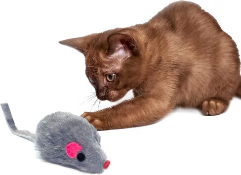 لعبة القط الفأر الخشخيشة من فراء الأرنب الحقيقي من PK Pet Products، عبوة من 10 قطع باللون الرمادي in Saudi Arabia